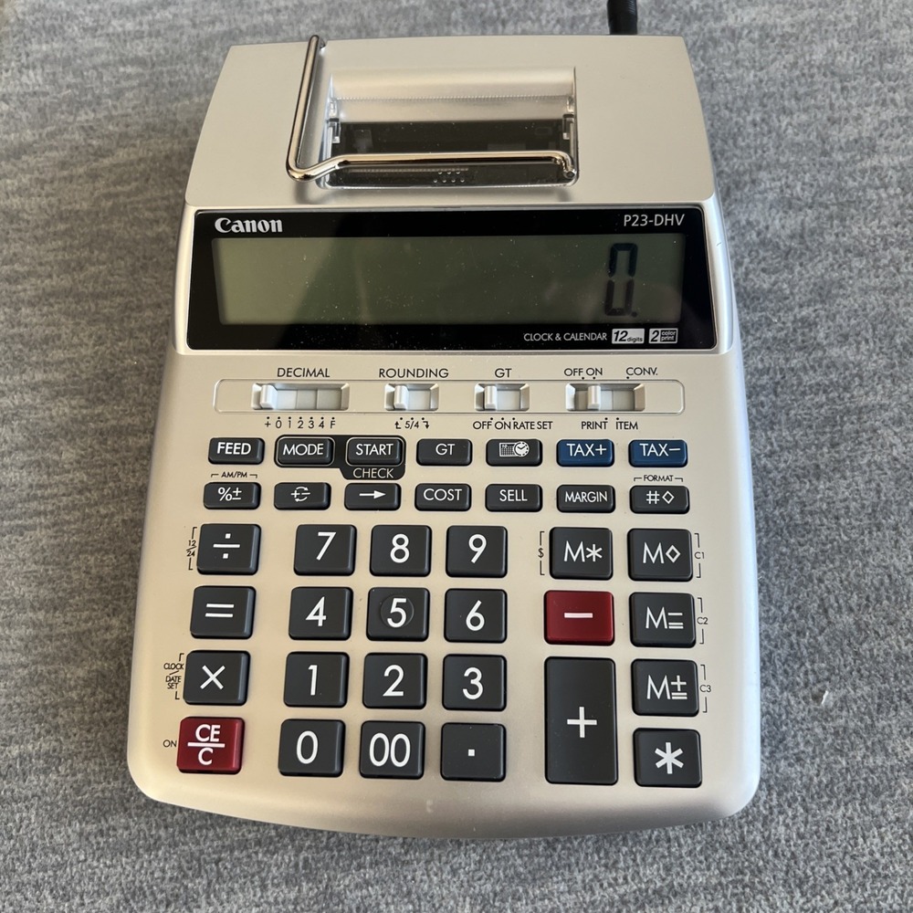 Canon P23-DHV Printing Calculator Office Clock & Calendar 12 Digit 2 Color EUC